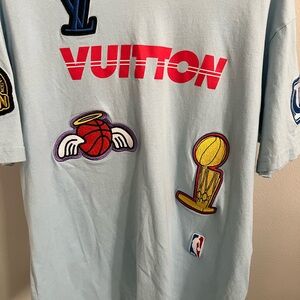 Streetwear Style Light Blue T-Shirt with NBA Patches
